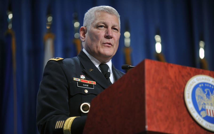 Then-Army Gen. Carter Ham, combatant commander, U.S. Africa Command, addresses the 134th National Guard Association of the U.S. General Conference in Reno, Nev., Sept. 10, 2012. 