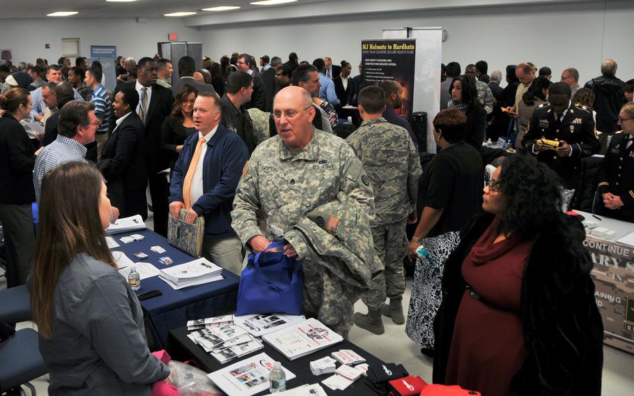 Several hundred service members, veterans and military spouses attend the Hiring Our Heroes job fair Jan. 21, 2015 at the Timmermann Conference Center at Joint Base McGuire-Dix-Lakehurst, N.J. 