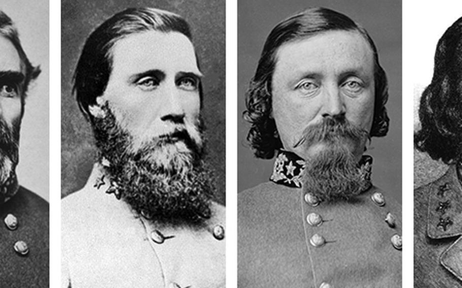 Confederate generals Braxton Bragg, John Bell Hood, George Pickett and A.P. Hill, left to right, are among the Confederate generals who have U.S. military bases named after them.