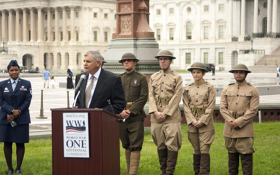 Retired Army Col. Rob Dalessandro, the chairman of The World War I Centennial Commission speaks at an awareness event at the Capitol in Washington, D.C., on Tuesday July 21, 2015.