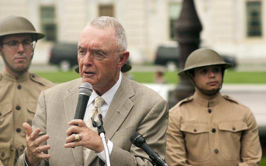 Retired Army Gen. Barry McCaffrey, speaks at an awareness event hosted by the World War I Centennial Commission at the Capitol in Washington, D.C., on Tuesday July 21, 2015.