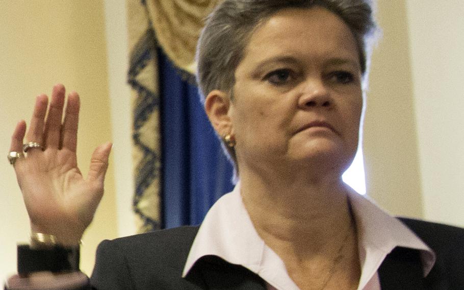 Diana Rubens, director of the Department of Veterans Affairs' Philadelphia regional office, is sworn in at a House hearing in April, 2015.
