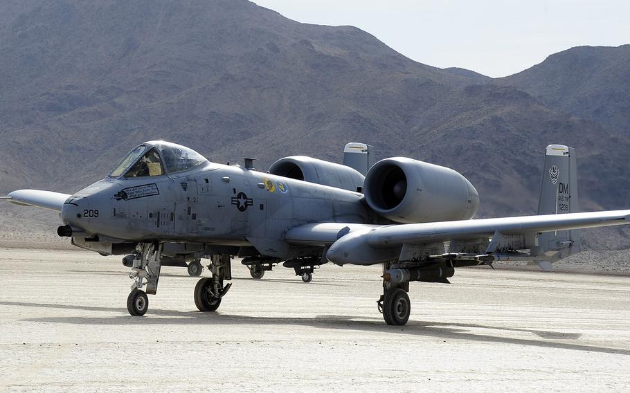 An A-10C Thunderbolt II, during austere landing training on Bicycle Lake Army Airfield at the National Training Center range, Fort Irwin, Calif., Sept. 22, 2015.