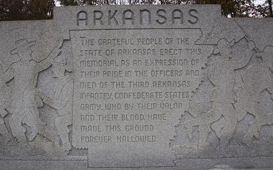 The Arkansas memorial at Gettysburg National Military Park, Oct. 31, 2015.
