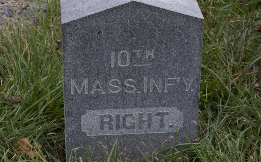 A marker at Gettysburg National Military Park pinpoints the location of Massachusetts soldiers dsuring the 1863 battle.
