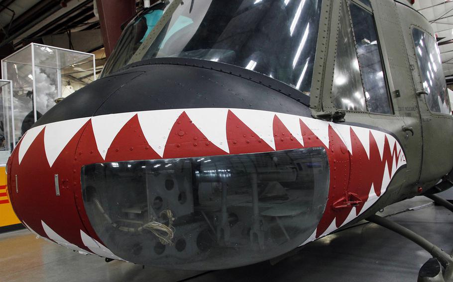 A shark's-teeth pattern adorns a Bell UH-1C Iroquois (Huey) helicopter at the Pima Air and Space Museum in Tucson, Arizona.