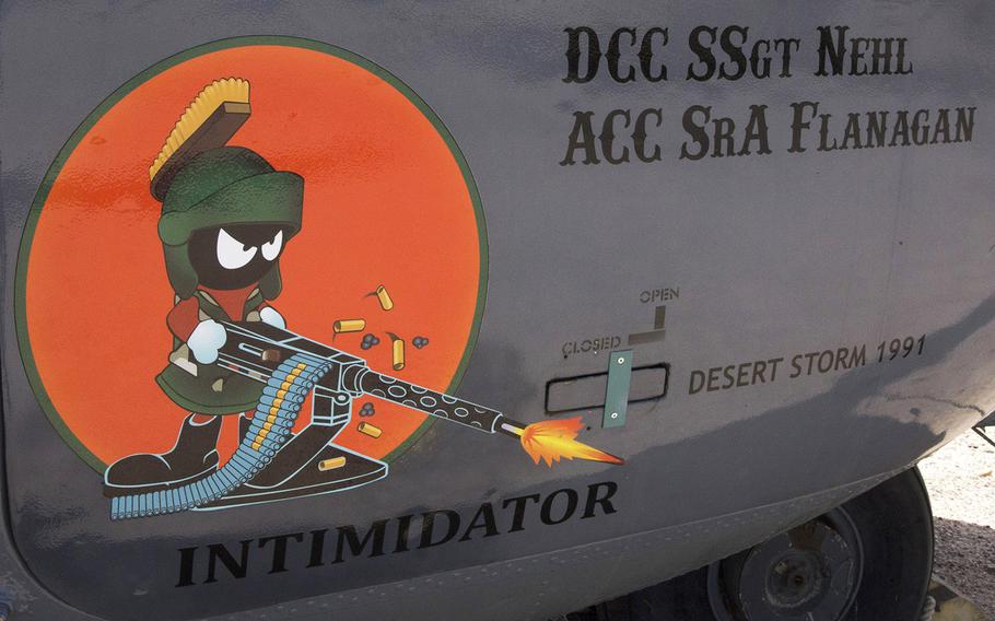 Marvin the Martian, from the Bugs Bunny cartoons, is featured on an MH-53 Jolly Green helicopter at the Pima Air and Space Museum in Tucson, Arizona.