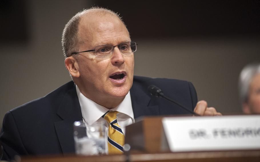 A. Mark Fendrick, the director of the Center for Value-Based Insurance Design, gives his opening statement during a Senate hearing on Capitol Hill in Washington, D.C., on Tuesday, Feb. 23, 2016. Fendrick testified in the first of two panel sessions before the Committee on Armed Services' Subcommittee on Personnel as members considered options to health care reform in the Defense Department.