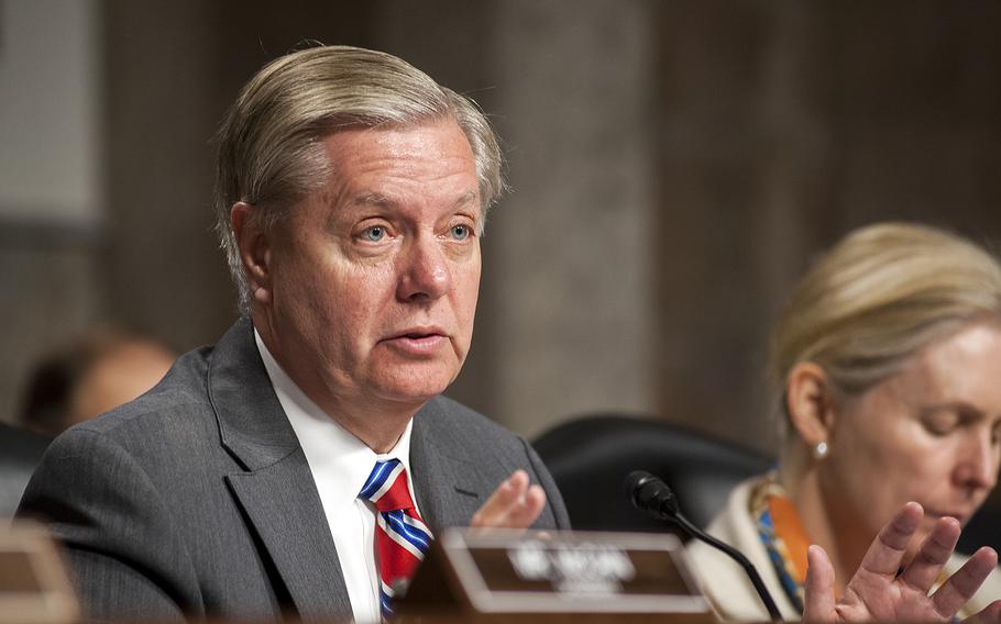 Sen. Lindsey Graham asks a question during a U.S. Senate Committee on Armed Services' Subcommittee on Personnel hearing on Capitol Hill in Washington, D.C., on Tuesday, Feb. 23, 2016, as Congressional members consider options for health care reform in the Defense Department.
