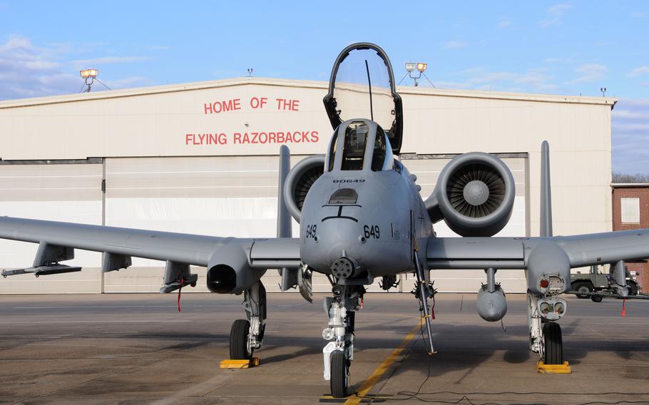 A 188th Fighter Wing A-10C Thunderbolt II “Warthog” sits on the flightline at Ebbing Air National Guard Base in Fort Smith, Ark. on Feb. 11, 2014. 