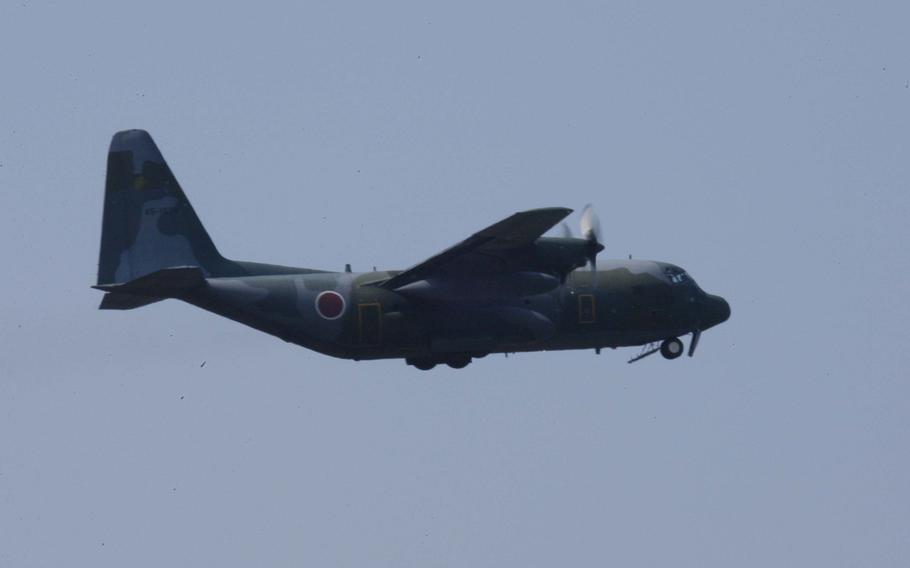 A Japan Air Self Defense Force C-130 aircraft takes off from Kumamoto Airport after dropping off relief supplies Tuesday. The region was hit by a 6.5 magnitude quake on April 14, then with a 7.3 quake less than 24 hours later. 



