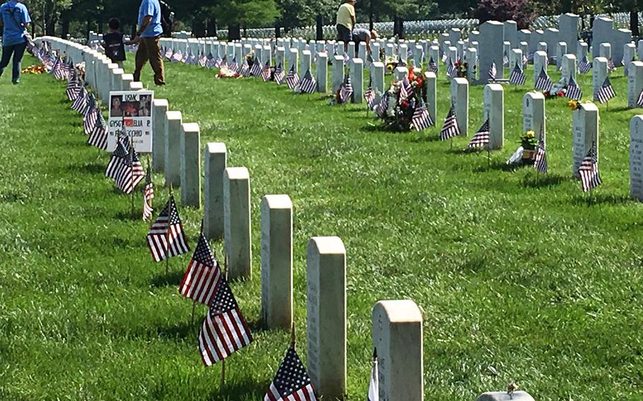 Visitors pay tribute to the fallen on Memorial Day weekend 2016 at Arlington National Cemetery.