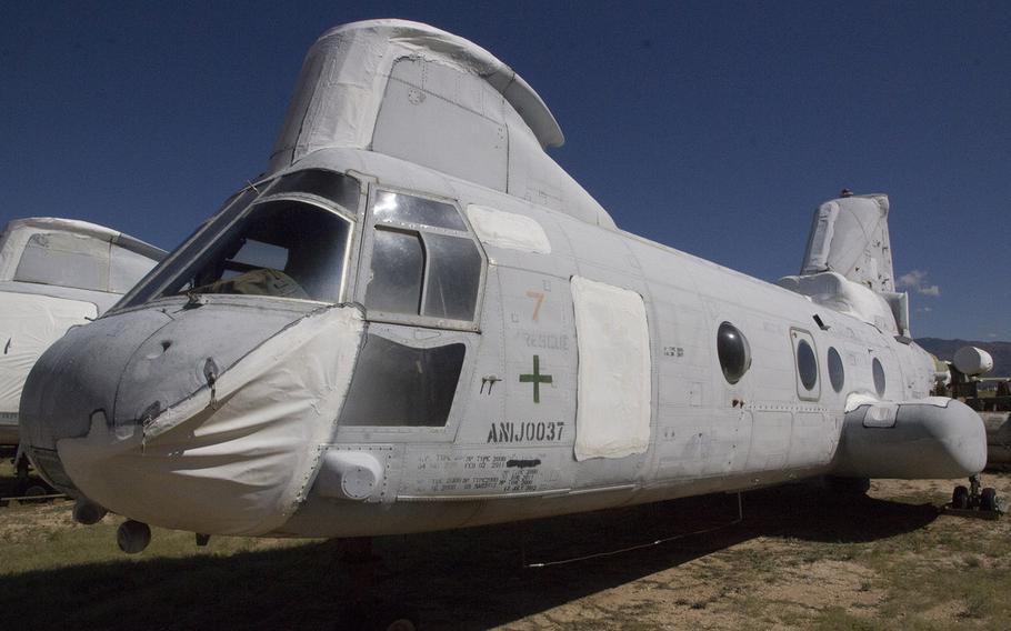 This CH-46E helicopter in storage at the 309th Aerospace Maintenance and Regeneration Group facility near Tucson, Ariz., in October, 2015 was once in the spotlight of world events. It's "Swift 2-2," the last American aircraft to leave Saigon in April, 1975, with Marine guards from the U.S. Embassy on board. It's owned by the National Naval Aviation Museum in Pensacola, Fla.
