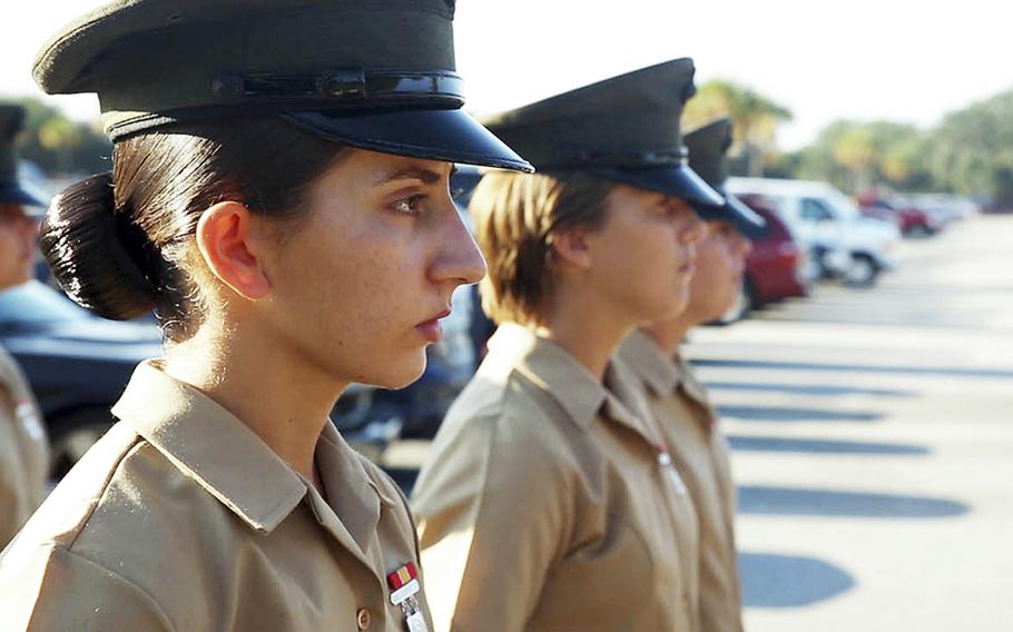Pfc. Amanda H. Issa prepares for a graduation ceremony Sept. 30, 2016, on Parris Island, S.C. Issa, 21, from Madison Heights, Mich., grew up in Mosul, Iraq, and moved to the U.S. in May 2011.