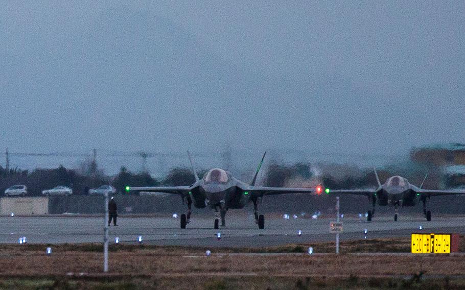 An F-35B Lightning II with Marine Fighter Attack Squadron (VMFA) 121, lands at Marine Corps Air Station Iwakuni, Japan, Jan. 18, 2017. VMFA-121 conducted a permanent change of station to MCAS Iwakuni, from MCAS Yuma, Ariz., and now belongs to Marine Aircraft Group 12, 1st Marine Aircraft Wing, III Marine Expeditionary Force. The F-35B Lightning II is a fifth-generation fighter, which is the world's first operational supersonic short takeoff and vertical landing aircraft. The F-35B brings strategic agility, operational flexibility and tactical supremacy to III MEF with a mission radius greater than that of the F/A-18 Hornet and AV-8B Harrier II in support of the U.S. - Japan alliance.