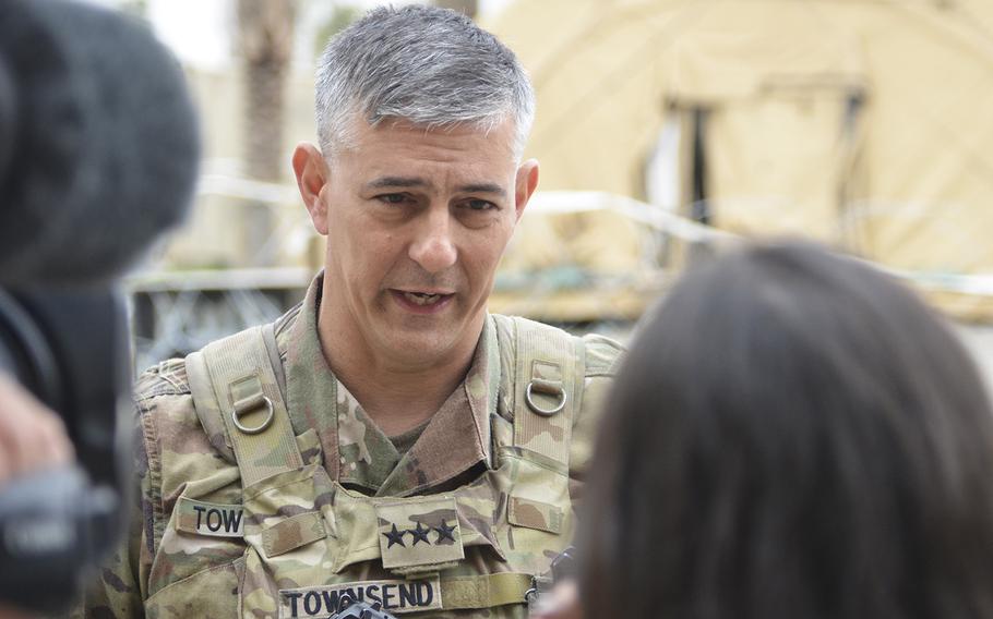 Lt. Gen. Stephen Townsend of Combined Joint Task Force-Operation Inherent Resolve at the tactical assembly area Wyvern, Mosul, Iraq March 19, 2017.  