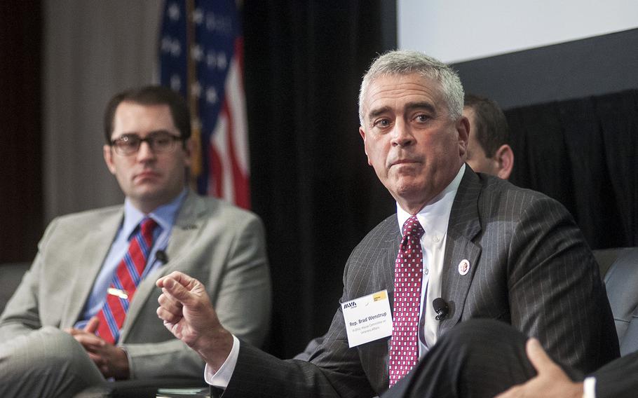 U.S. Rep. Brad Wenstrup, R-Ohio, speaks during a panel discussion on veterans issues at the National Press Club in Washington on July 30, 2014. Wenstrup on Wednesday, March 29, 2017, introduced House Resolution 1662, which would immediately ban smoking inside VA facilities and require the VA to close outdoor designated smoking areas by October 2022.