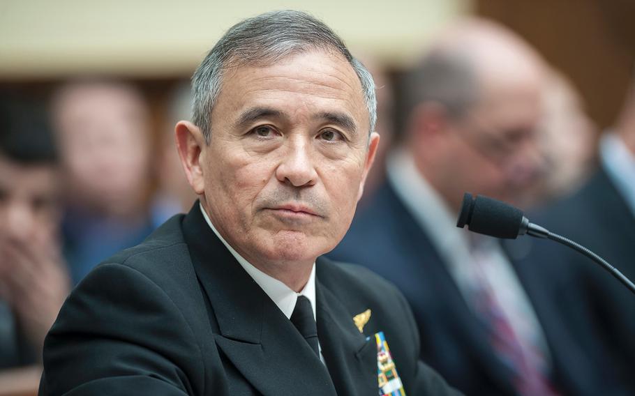 U.S. Pacific Command Commander Adm. Harry Harris addresses members of the House Committee on Armed Services on Wednesday, April 26, 2017, during a hearing on Capitol Hill in Washington, D.C., where he stressed the importance of America's engagement in the Indo-Asia-Pacific region.