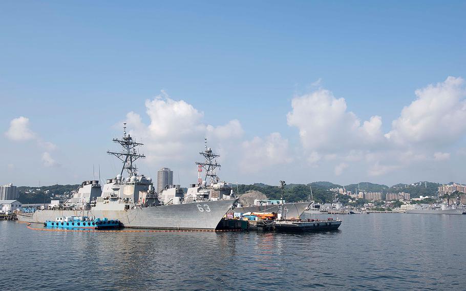 The USS Stethem (DDG 63) and USS Curtis Wilbur (DDG 54) undergo routine maintenance at Fleet Activities Yokosuka, Japan on June 16, 2017.