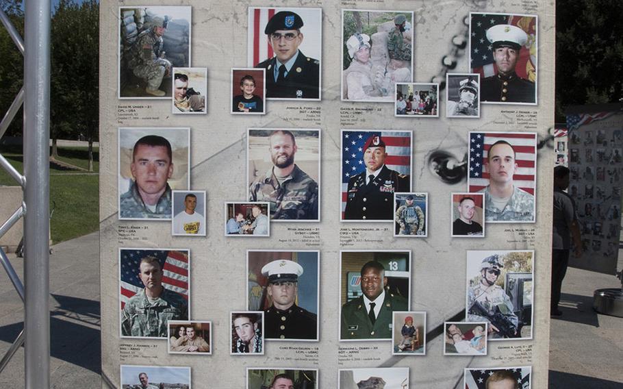 One of the panels from  "Remembering Our Fallen," a traveling tribute to those who have died since 9/11 in the war against terrorism, September 7, 2017 at the Lincoln Memorial in Washington, D.C.