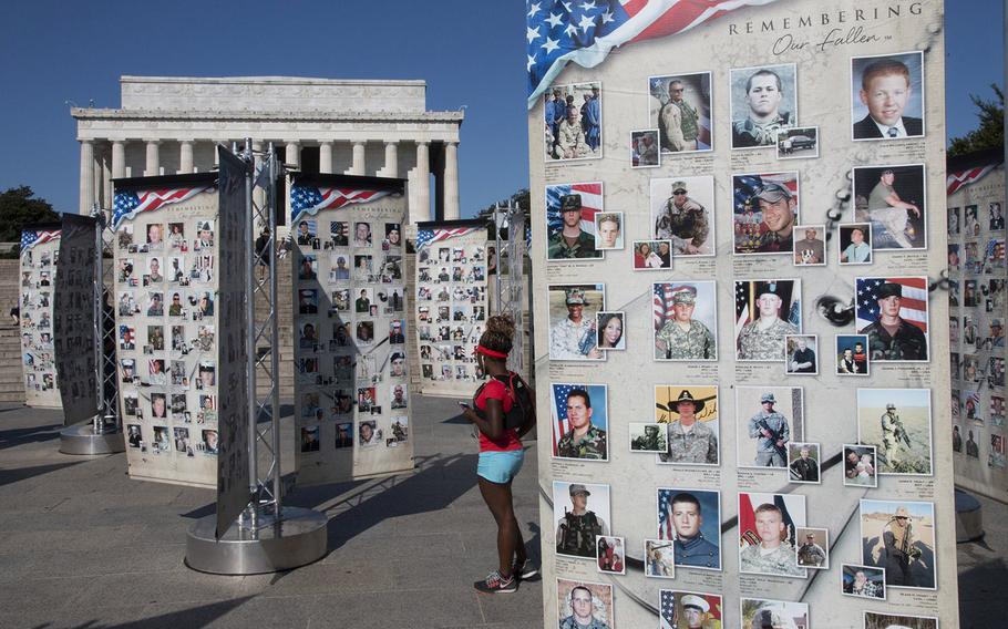 "Remembering Our Fallen," a traveling tribute to those who have died since 9/11 in the war against terrorism, Sept. 7, 2017 at the Lincoln Memorial in Washington, D.C.