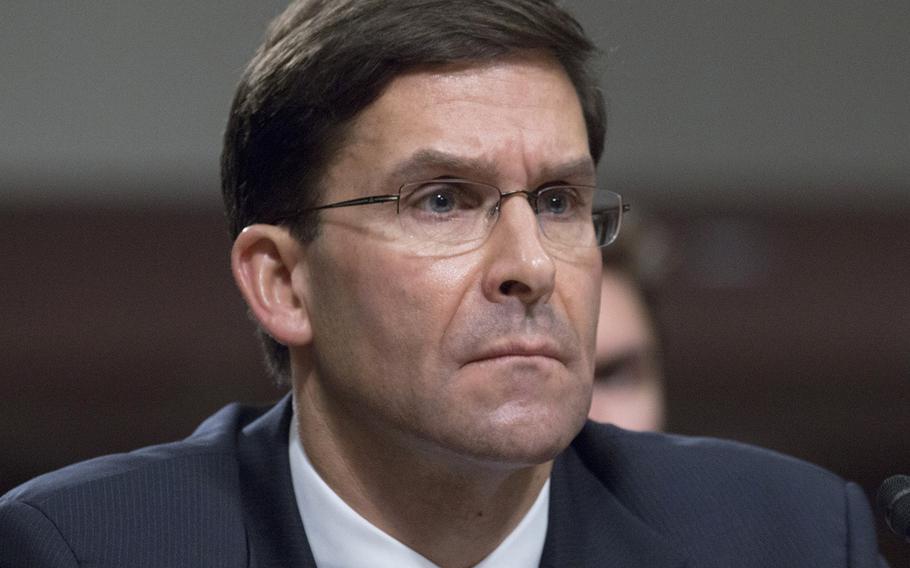 Secretary of the Army nominee Dr. Mark T. Esper listens during a Senate Armed Services Committee hearing on Capitol Hill, Nov. 2, 2017.