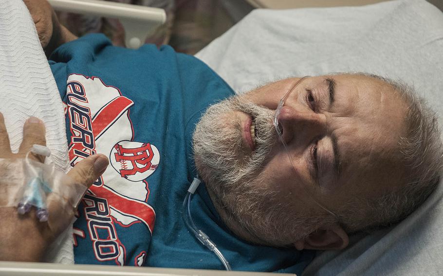 Air Force veteran Nelson Noriega, 70, rests in an emergency room bed at the Veterans Affairs Medical Center in San Juan, Puerto Rico, on Wednesday, Nov. 8, 2017. Noriega said life has been "terrible" ever since Hurricane Maria hit the island on Sept. 20, 2017. 