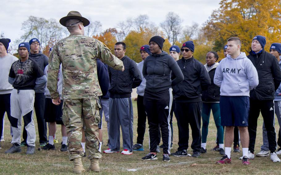 An Army drill sergeant goes over military basics on Nov. 5, 2016, at Camp Smith, N.Y.  The Army said it has not and will not approve enlistment waivers for individuals with a history of documented, serious mental health conditions.