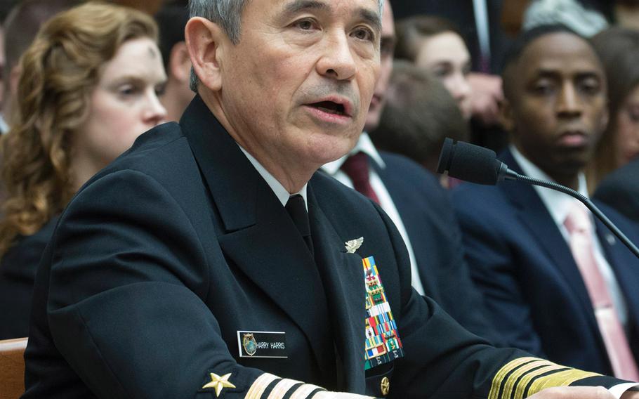 Adm. Harry Harris Jr., commander of the U.S. Pacific Command, testifies at a House Armed Services Committee hearing on Capitol Hill, Feb. 14, 2018.