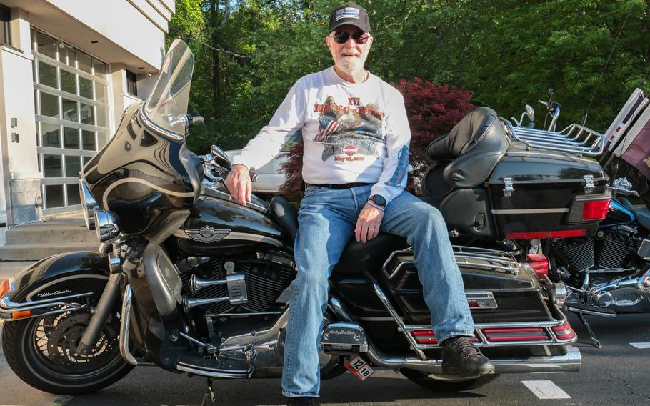 Don Withrow served in the Army from 1963 to 1983, with two tours to Vietnam in between. Withrow has ridden with the Ride of the Patriots every year since its inception in 1999. Here, Withrow poses with his motorcycle in Fairfax, Va., on May 9, 2018. 