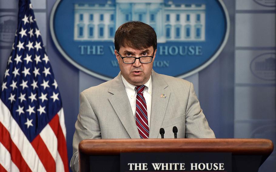 Acting Veterans Affairs Secretary Robert Wilkie speaks during a press briefing at the White House May 17, 2018, in Washington, D.C. 