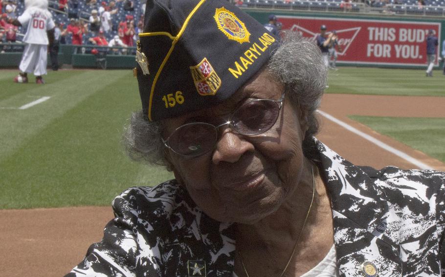 Vivian C. Bailey, 100, who served in the Women's Army Corps during World War II, was among the veterans honored by the Washington Nationals on June 6, 2018.