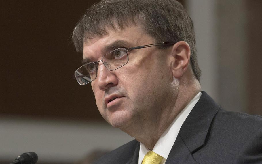 Robert Wilkie, shown here at his Senate Veterans' Affairs Committee confirmation hearing on June 27, 2018, has been confirmed to lead the Department of Veterans Affairs.