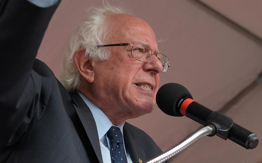 Sen. Bernie Sanders, shown here at a rally to support the American Federation of Government Employees in 2018 in Washington, D.C., is squaring off against Sen. Joe Manchin on President Joe Biden's economic plan.