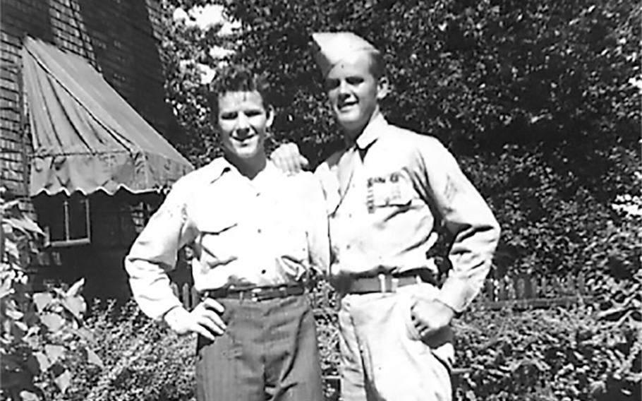 Bill York, 16, and Sgt. John R. York, 18 (in uniform). 