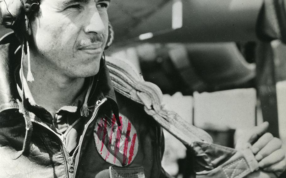 The patch on the pilot's jacket was deemed off-limits by the censor.