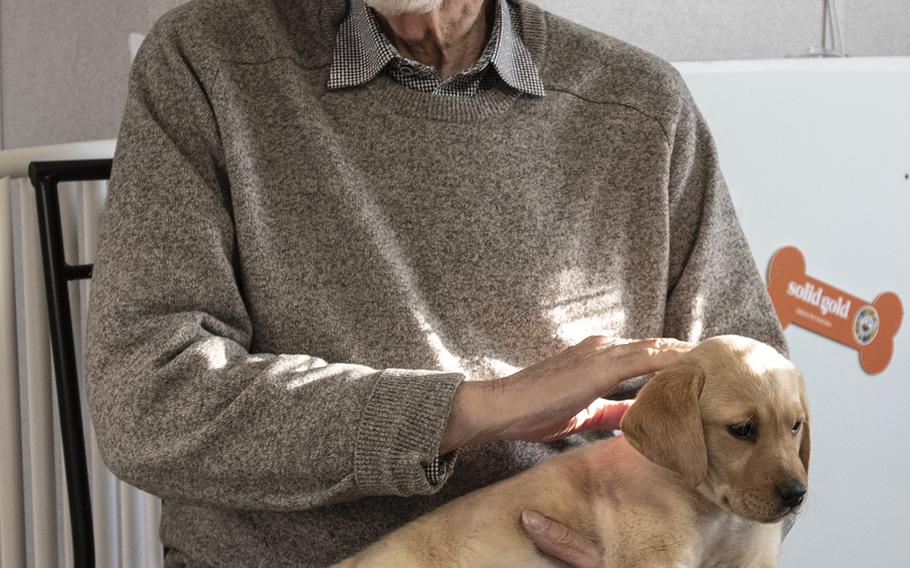 Dominic Chianese, part of the cast of the new TV show "The Village" visit Warrior Canine Connection in Boyds, Maryland, on November 10, 2018, to learn about service dogs and their role helping veterans. The show will air in 2019. 