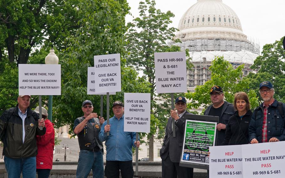 In a May, 2016 file photo, Blue Water Navy Vietnam veterans gather near the U.S. Capitol to rally for support of passage of a bill to regain benefits related to Agent Orange exposure.
