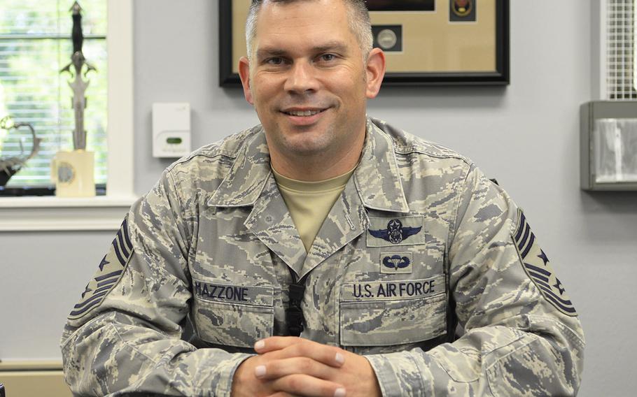 Chief Master Sgt. Thomas Mazzone, at his desk on Barksdale Air Force Base, La., in 2014.