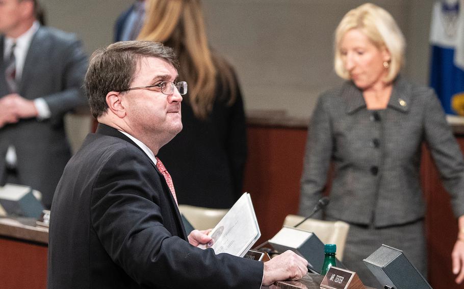 VA Secretary Robert Wilkie attends a hearing on Capitol Hill in Washington on Dec. 19, 2018. The House Veterans Affairs Committee sent a letter Friday, February 8, 2019, to Wilkie demanding documents and correspondence that could reveal the level of involvement at the VA of three Mar-a-Lago members. Democrats attempted last year to extract information from the VA about the relationship, but Wilkie declined to hand over information, citing ongoing litigation.