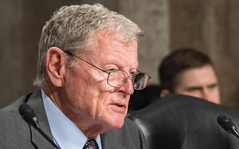 Chairman of the Senate Armed Services Committee Sen. James Inhofe, R-Okla., addresses witnesses on Tuesday, Feb. 12, 2019, during a hearing on Capitol Hill in Washington.