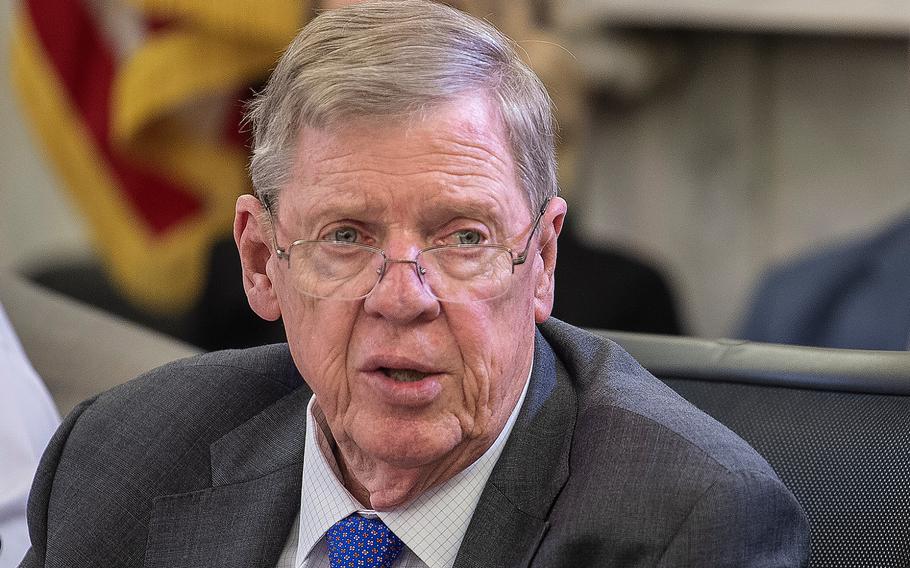 Chairman of the Senate Committee on Veterans' Affairs Sen. Johnny Isakson, R-Ga., gives opening remarks during a hearing on Capitol Hill on Tuesday, March 26, 2019. Isakson said if a court ruling that could extend benefits to Vietnam veterans who served on ships offshore during the war goes unchallenged, the process of extending the benefits will be a formidable task.