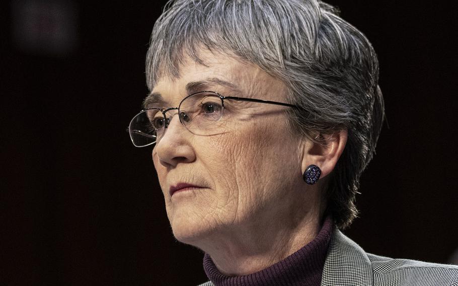 Air Force Secretary Heather Wilson, seen here at a Senate hearing in March, 2019, says that "given the threats that we face ... we need to build a larger and more capable Air Force.”