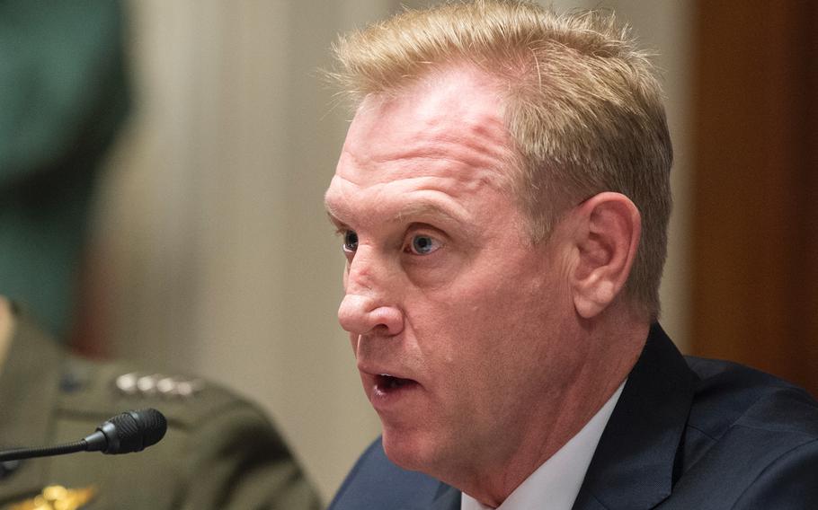 Acting Defense Secretary Patrick Shanahan answers questions during a Senate Appropriations subcommittee hearing on Capitol Hill in Washington on Wednesday, May 8, 2019.