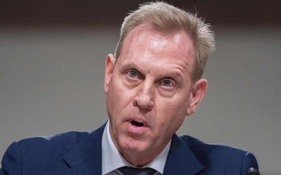 Acting Defense Secretary Patrick Shanahan attends a Senate Armed Service Committee hearing on March 14, 2019.