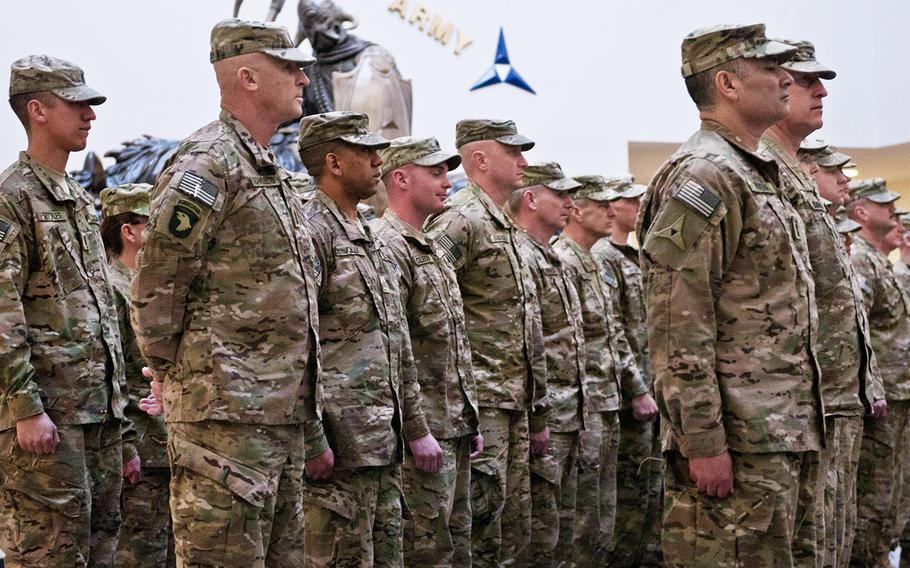 In a February, 2014 file photo, members of Headquarters and Headquarters Company, III Corps, wait to be released by III Corps and Fort Hood Commanding General Lt. Gen. Mark Milley, during their welcome home ceremony from a nine-month deployment to Afghanistan.
