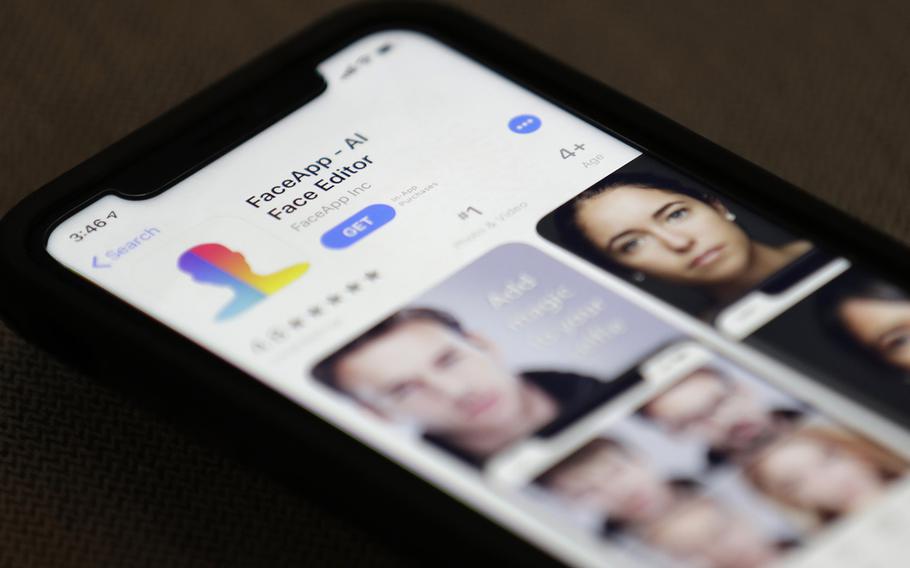 FaceApp is displayed on an iPhone Wednesday, July 17, 2019, in New York. The popular app is under fire for privacy concerns. 