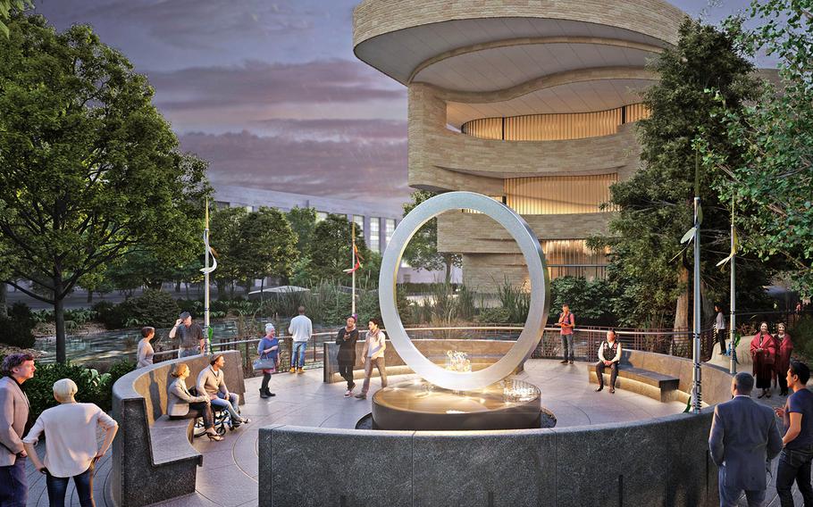 A rendering of the National Native American Veterans Memorial, which is planned for the National Mall.