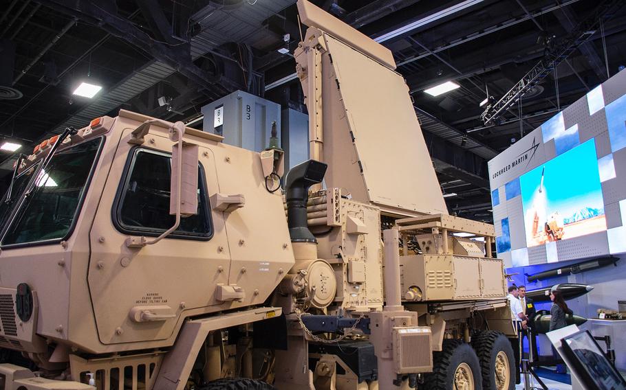 A Lockheed Martin Q-53 mobile target acquisition radar system is displayed at the annual AUSA convention in Washington, D.C., on Tuesday, Oct. 15, 2019.