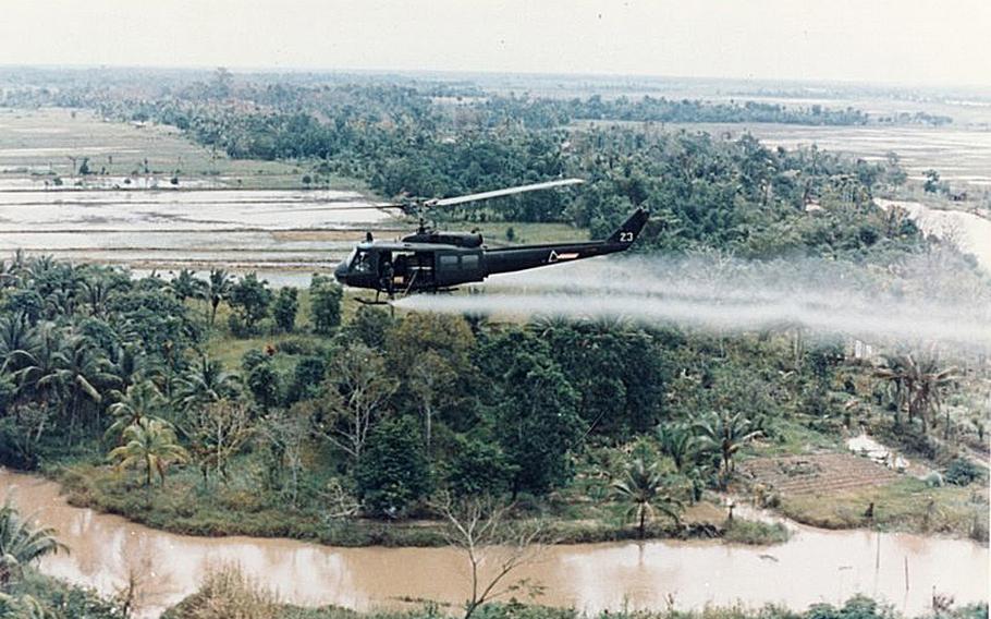 A U.S. Huey helicopter sprays Agent Orange over Vietnam. Those who served “in-country” in Vietnam enjoy a nearly automatic VA presumption that they were exposed to these herbicides, sometimes popularly called “Agent Orange.” Those who served in Thailand are offered no such presumption.